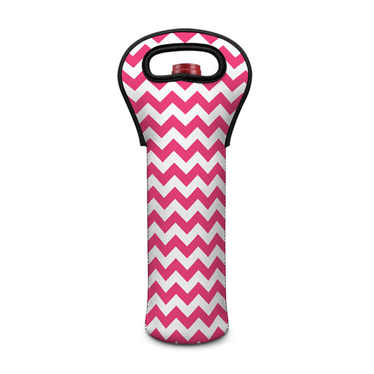 Pink And White Chevron Pattern Print Single Neoprene Wine Tote