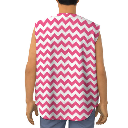 Pink And White Chevron Pattern Print Sleeveless Baseball Jersey