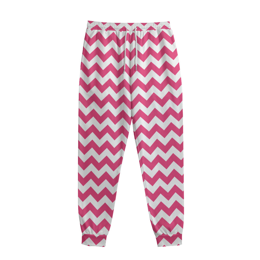 Pink And White Chevron Pattern Print Sweatpants