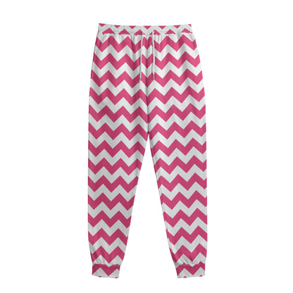 Pink And White Chevron Pattern Print Sweatpants