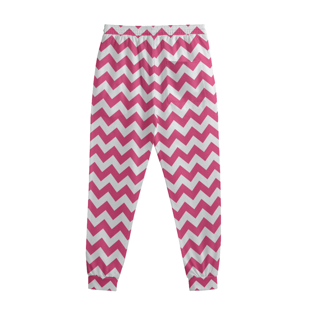 Pink And White Chevron Pattern Print Sweatpants