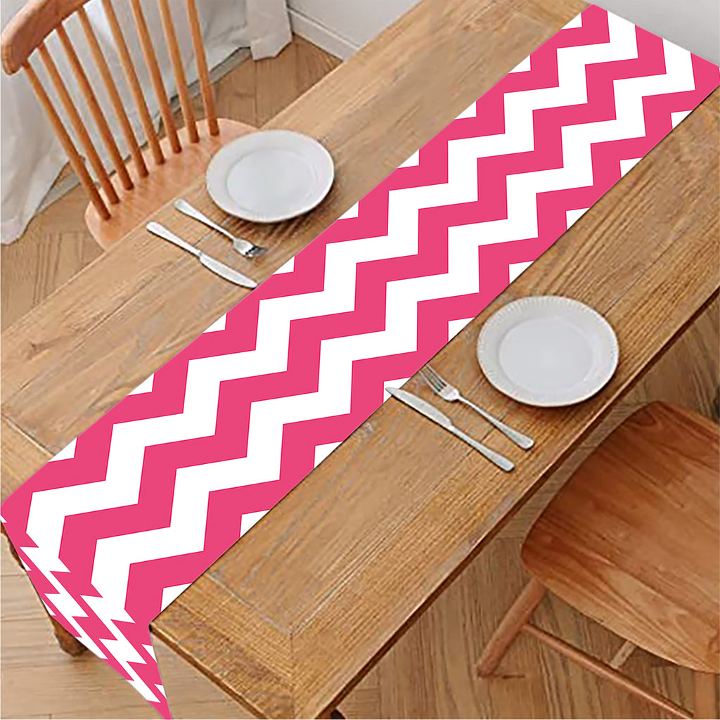 Pink And White Chevron Pattern Print Table Runner