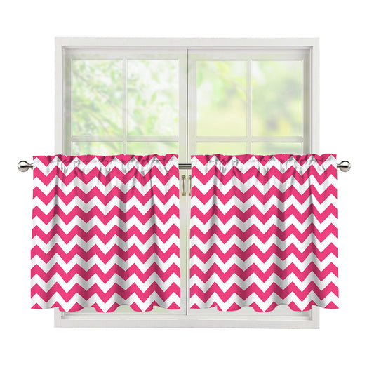 Pink And White Chevron Pattern Print Tier Curtains