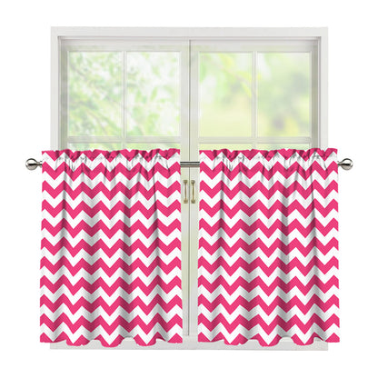 Pink And White Chevron Pattern Print Tier Curtains