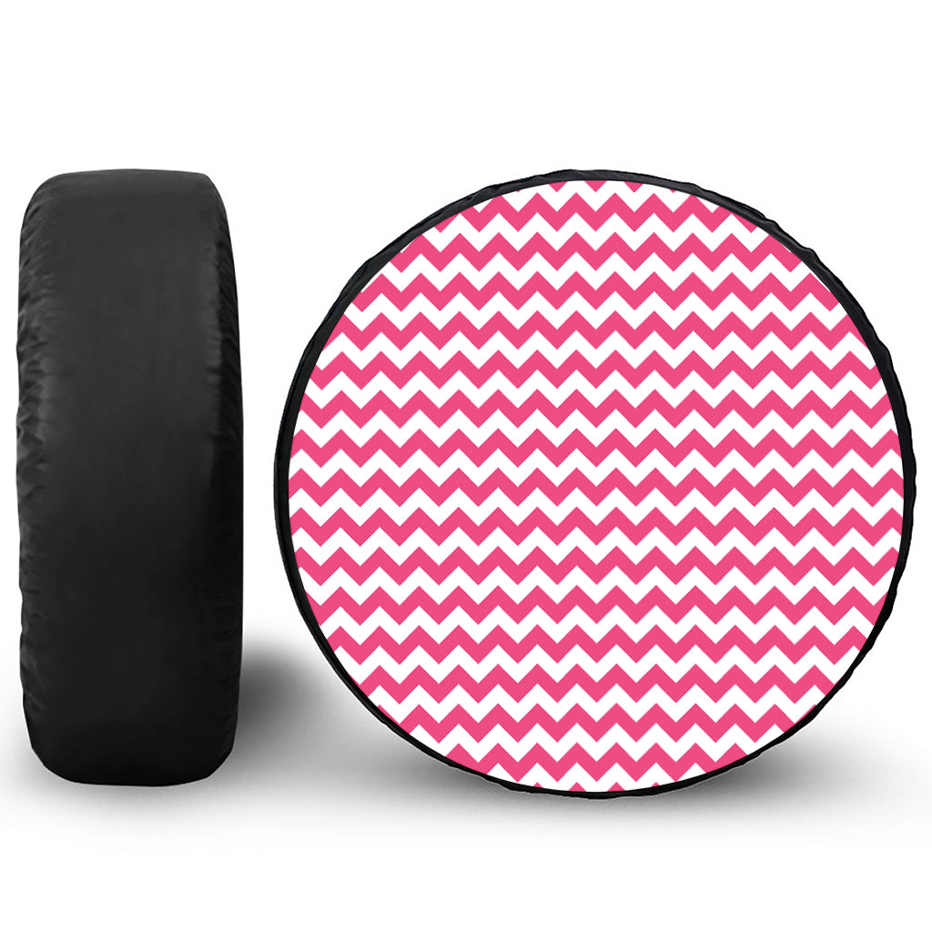 Pink And White Chevron Pattern Print Tire Cover
