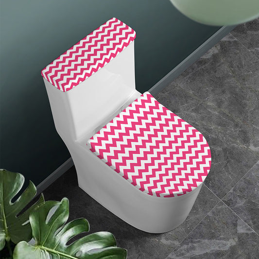 Pink And White Chevron Pattern Print Toilet Lid And Tank Cover Set