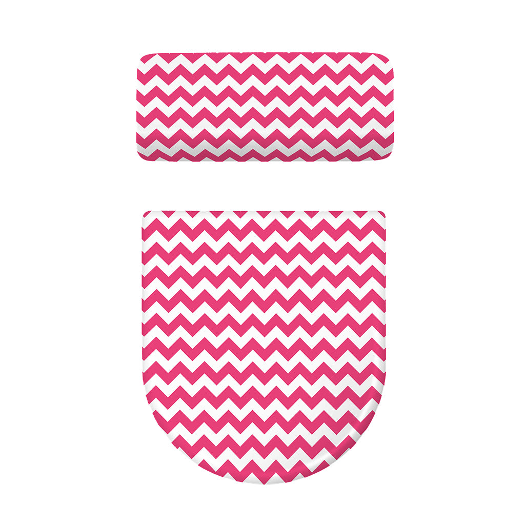 Pink And White Chevron Pattern Print Toilet Lid And Tank Cover Set