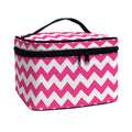 Pink And White Chevron Pattern Print Travel Makeup Bag