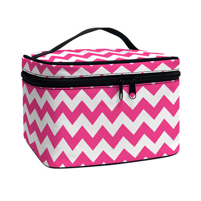Pink And White Chevron Pattern Print Travel Makeup Bag