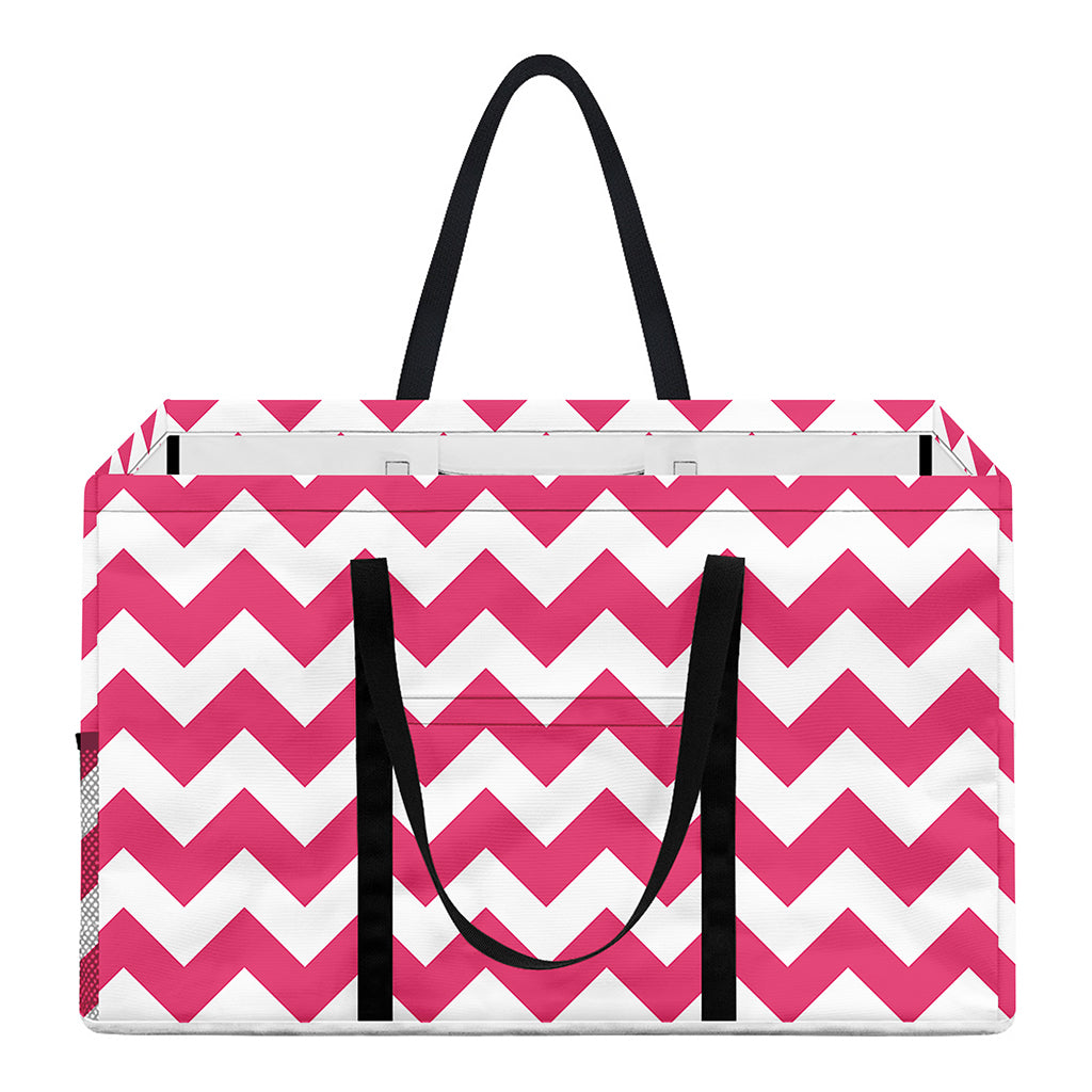 Pink And White Chevron Pattern Print Utility Tote Bag