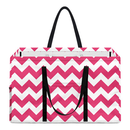 Pink And White Chevron Pattern Print Utility Tote Bag