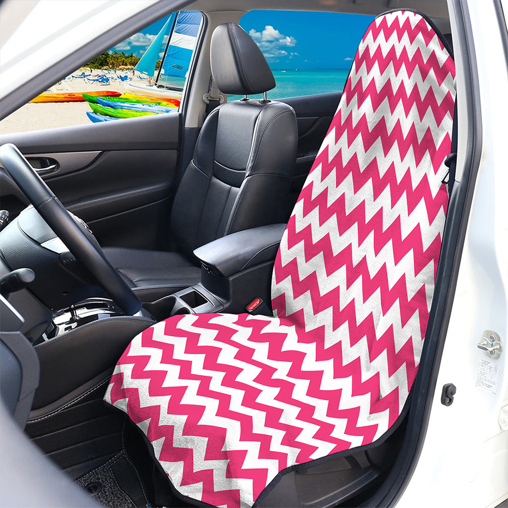 Pink And White Chevron Pattern Print Waterproof Car Seat Cover