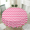 Pink And White Chevron Pattern Print Waterproof Round Tablecloth