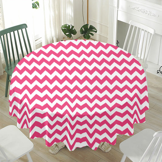 Pink And White Chevron Pattern Print Waterproof Round Tablecloth