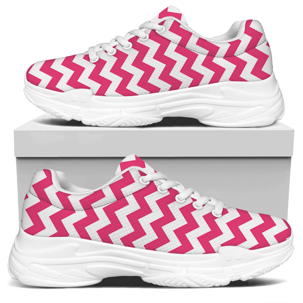 Pink And White Chevron Pattern Print White Chunky Shoes