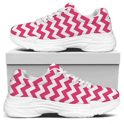 Pink And White Chevron Pattern Print White Chunky Shoes