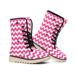 Pink And White Chevron Pattern Print Winter Boots