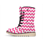 Pink And White Chevron Pattern Print Winter Boots