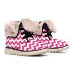 Pink And White Chevron Pattern Print Winter Boots