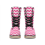 Pink And White Chevron Pattern Print Winter Boots