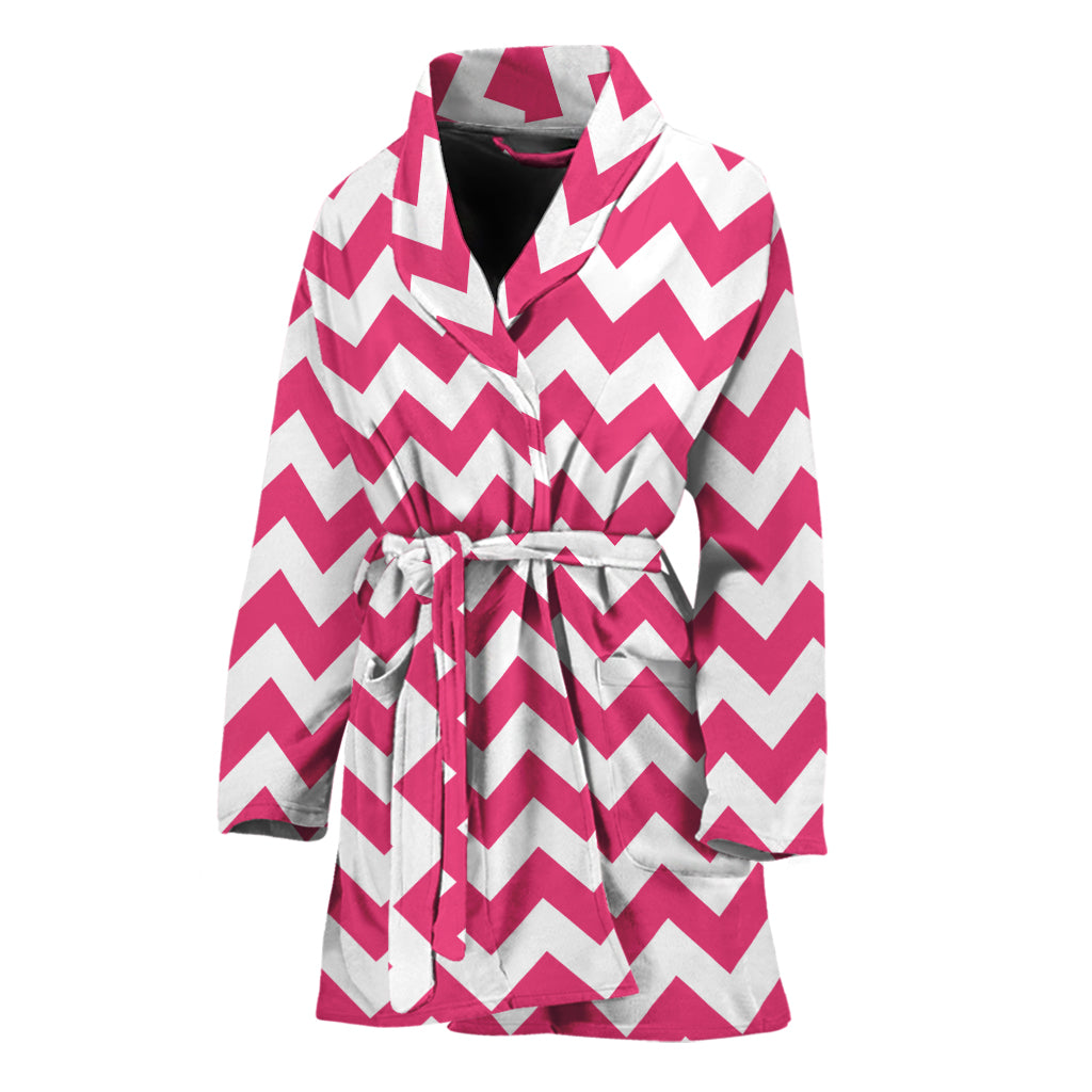 Pink And White Chevron Pattern Print Women's Bathrobe