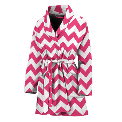 Pink And White Chevron Pattern Print Women's Bathrobe