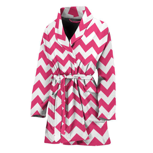 Pink And White Chevron Pattern Print Women's Bathrobe