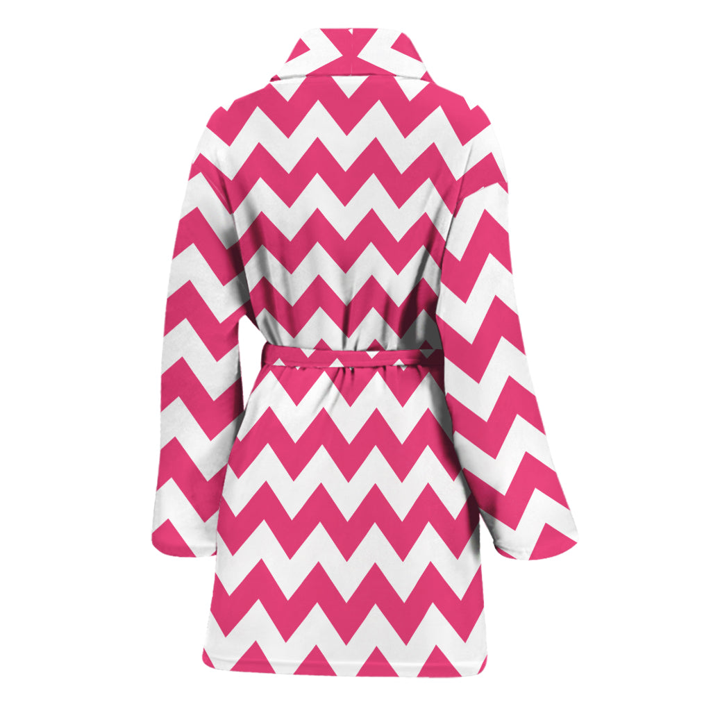 Pink And White Chevron Pattern Print Women's Bathrobe