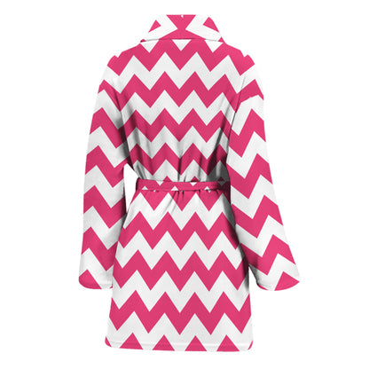 Pink And White Chevron Pattern Print Women's Bathrobe