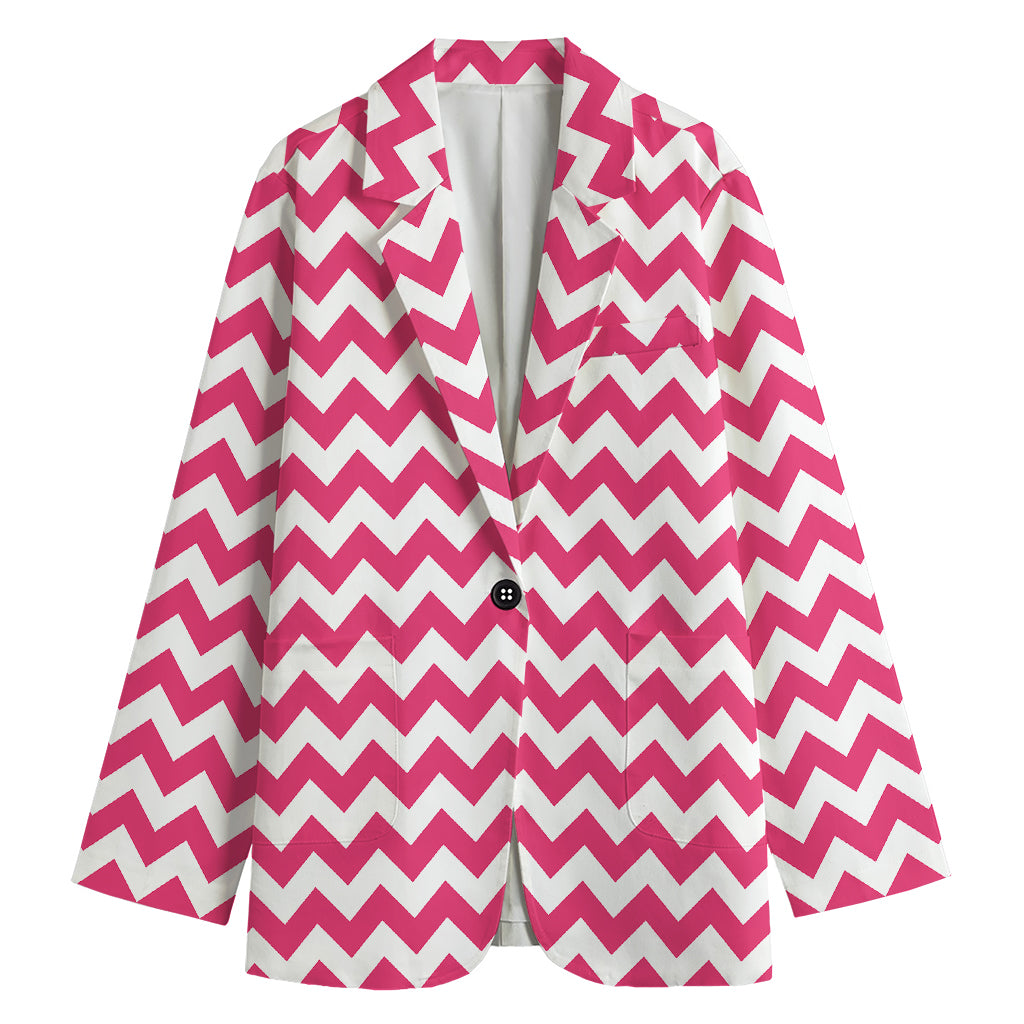Pink And White Chevron Pattern Print Women's Blazer
