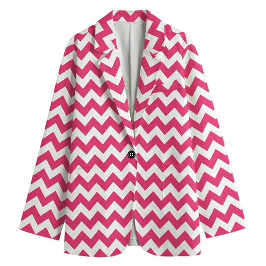 Pink And White Chevron Pattern Print Women's Blazer