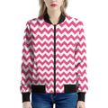 Pink And White Chevron Pattern Print Women's Bomber Jacket
