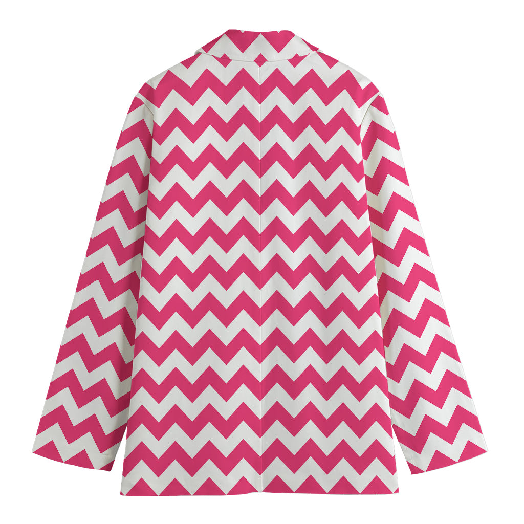 Pink And White Chevron Pattern Print Women's Cotton Blazer