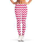Pink And White Chevron Pattern Print Women's Leggings