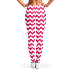 Pink And White Chevron Pattern Print Women's Leggings
