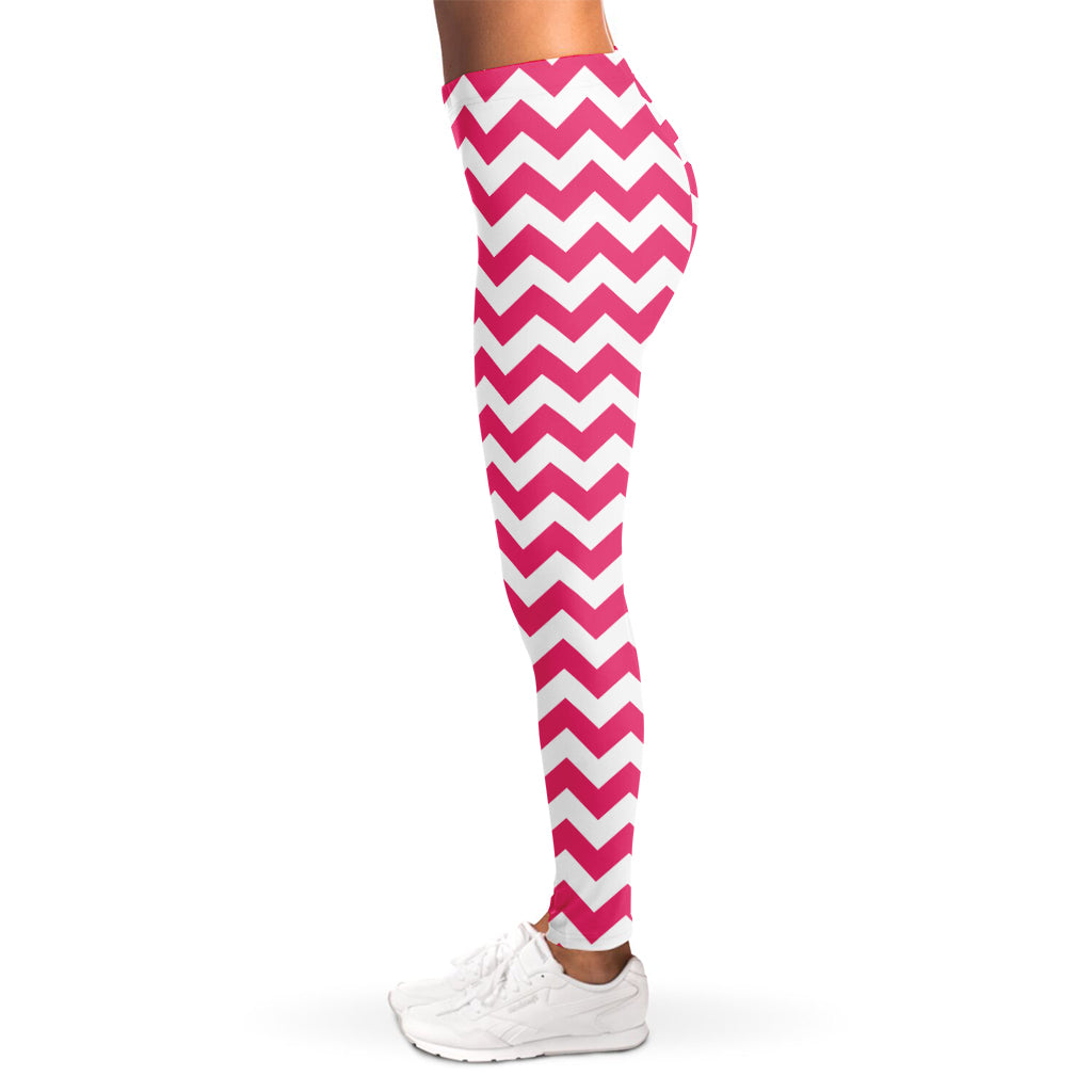 Pink And White Chevron Pattern Print Women's Leggings