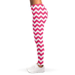 Pink And White Chevron Pattern Print Women's Leggings