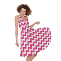 Pink And White Chevron Pattern Print Sleeveless Knee Length Dress