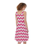 Pink And White Chevron Pattern Print Women's Sleeveless Dress