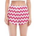 Pink And White Chevron Pattern Print Women's Split Running Shorts