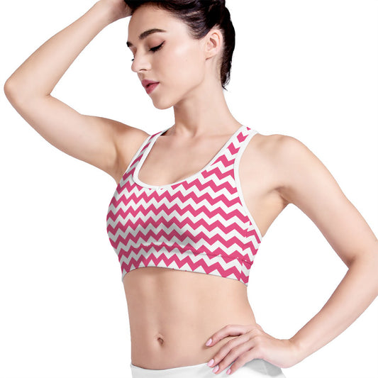 Pink And White Chevron Pattern Print Women's Sports Bra