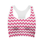 Pink And White Chevron Pattern Print Women's Sports Bra