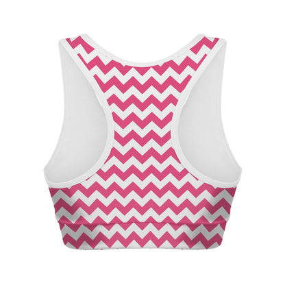 Pink And White Chevron Pattern Print Women's Sports Bra
