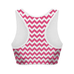 Pink And White Chevron Pattern Print Women's Sports Bra