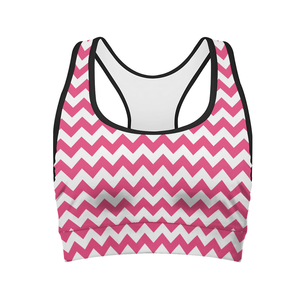 Pink And White Chevron Pattern Print Women's Sports Bra