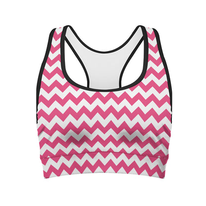 Pink And White Chevron Pattern Print Women's Sports Bra