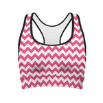 Pink And White Chevron Pattern Print Women's Sports Bra
