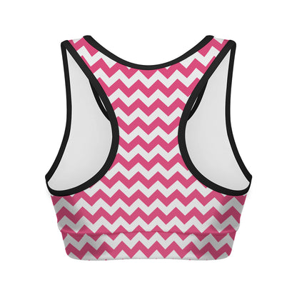Pink And White Chevron Pattern Print Women's Sports Bra