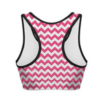 Pink And White Chevron Pattern Print Women's Sports Bra