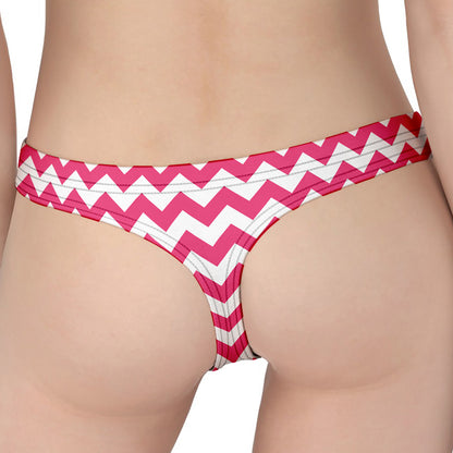 Pink And White Chevron Pattern Print Women's Thong